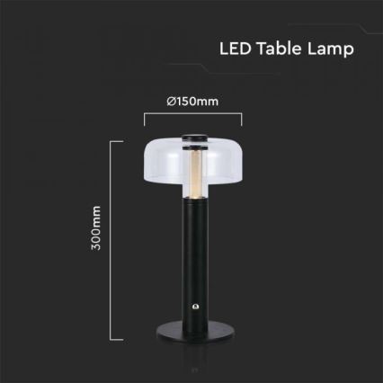 LED Candeeiro de mesa tácil recarregável com regulação LED/1W/5V 3000K 1800 mAh preto