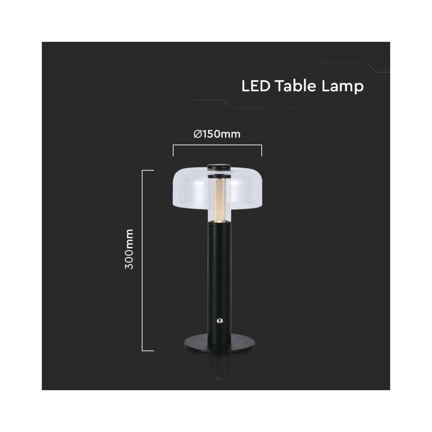 LED Candeeiro de mesa tácil recarregável com regulação LED/1W/5V 3000K 1800 mAh preto