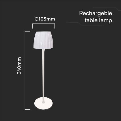 LED Candeeiro de mesa tácil recarregável com regulação LED/2,7W/5V 3000/4000/6000K 1800 mAh branco