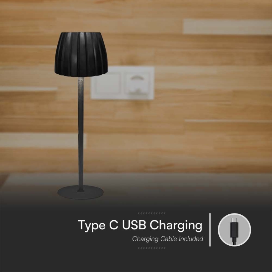 LED Candeeiro de mesa tácil recarregável com regulação LED/2,7W/5V 3000/4000/6000K 1800 mAh preto