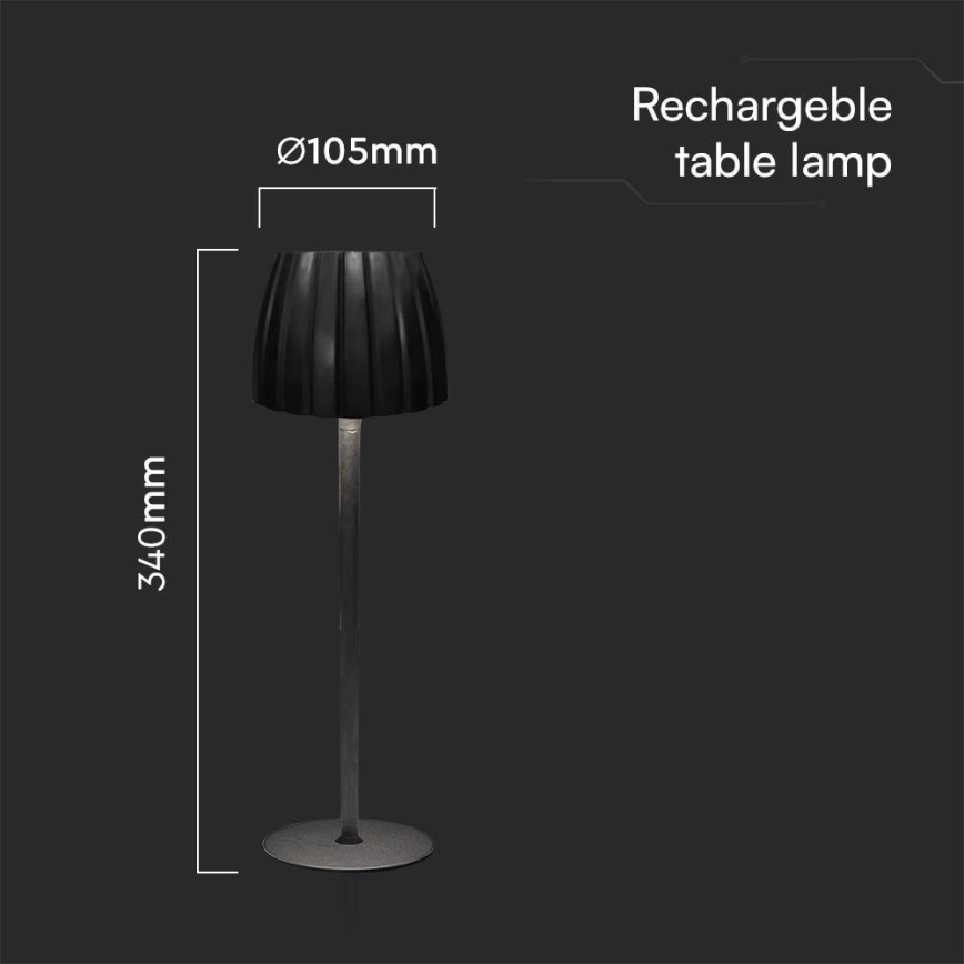 LED Candeeiro de mesa tácil recarregável com regulação LED/2,7W/5V 3000/4000/6000K 1800 mAh preto