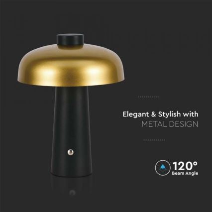 LED Candeeiro de mesa tácil recarregável com regulação LED/3W/5V 3000-6000K 1800 mAh preto/dourada