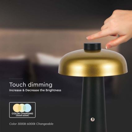 LED Candeeiro de mesa tácil recarregável com regulação LED/3W/5V 3000-6000K 1800 mAh preto/dourada