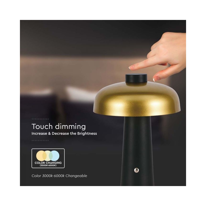 LED Candeeiro de mesa tácil recarregável com regulação LED/3W/5V 3000-6000K 1800 mAh preto/dourada