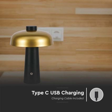 LED Candeeiro de mesa tácil recarregável com regulação LED/3W/5V 3000-6000K 1800 mAh preto/dourada