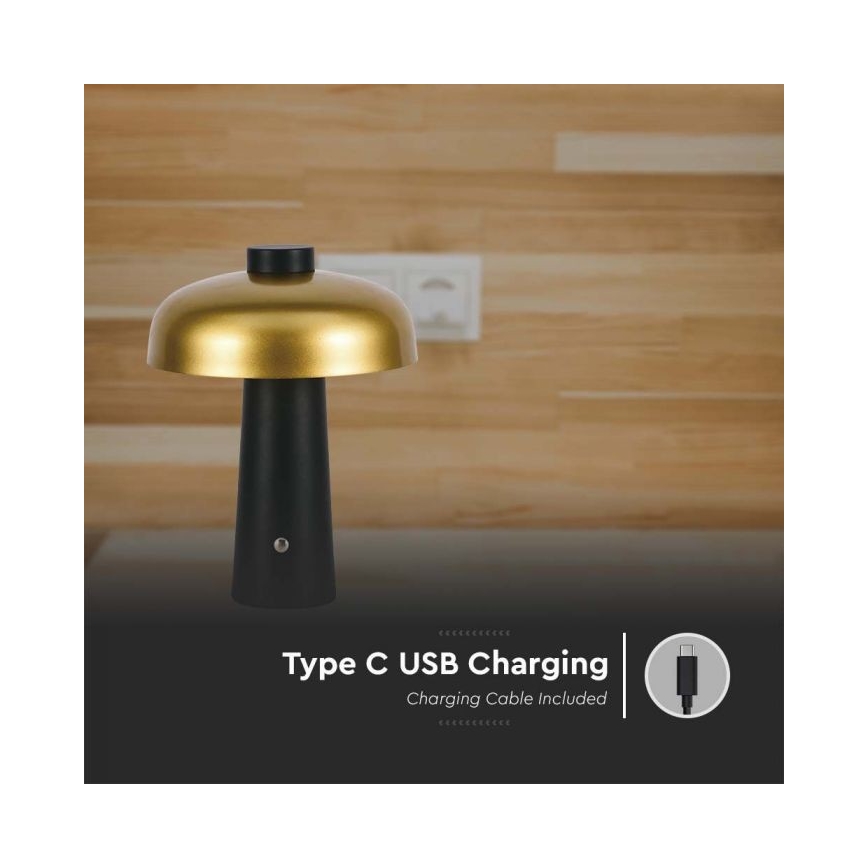 LED Candeeiro de mesa tácil recarregável com regulação LED/3W/5V 3000-6000K 1800 mAh preto/dourada