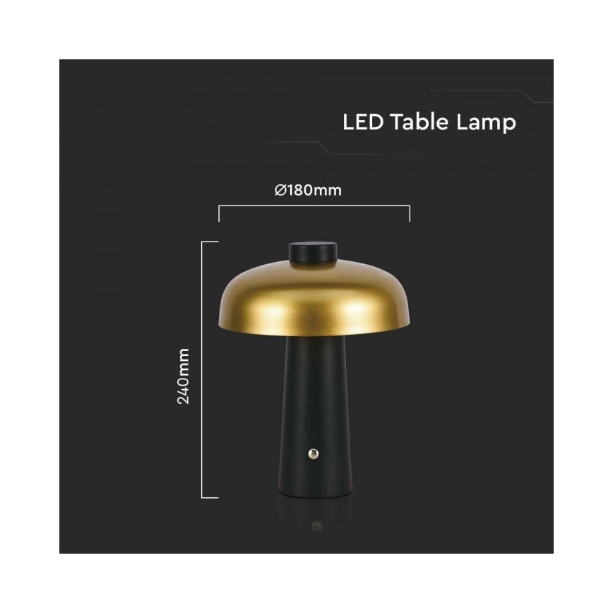 LED Candeeiro de mesa tácil recarregável com regulação LED/3W/5V 3000-6000K 1800 mAh preto/dourada