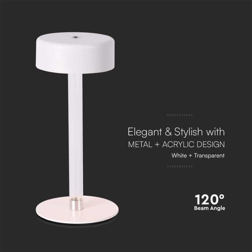 LED Candeeiro de mesa tácil recarregável com regulação LED/3W/5V 3000-6000K 2400 mAh branco