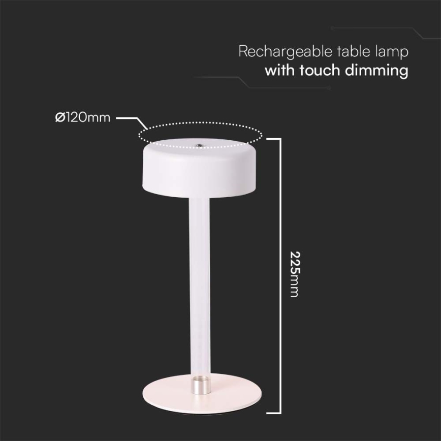 LED Candeeiro de mesa tácil recarregável com regulação LED/3W/5V 3000-6000K 2400 mAh branco
