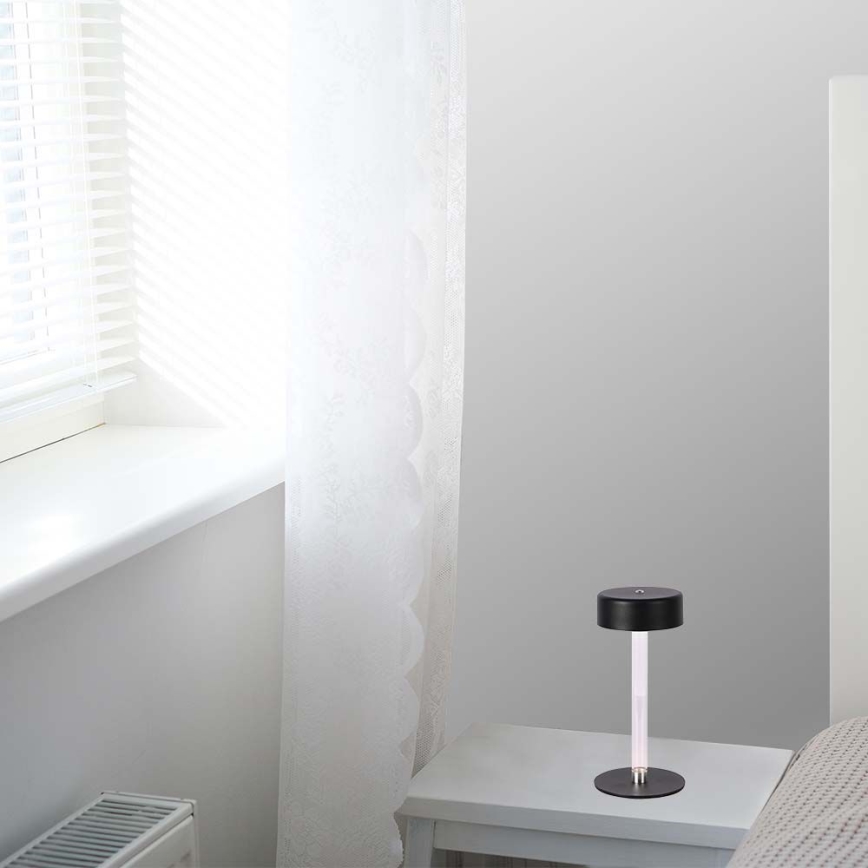 LED Candeeiro de mesa tácil recarregável com regulação LED/3W/5V 3000-6000K 2400 mAh preto