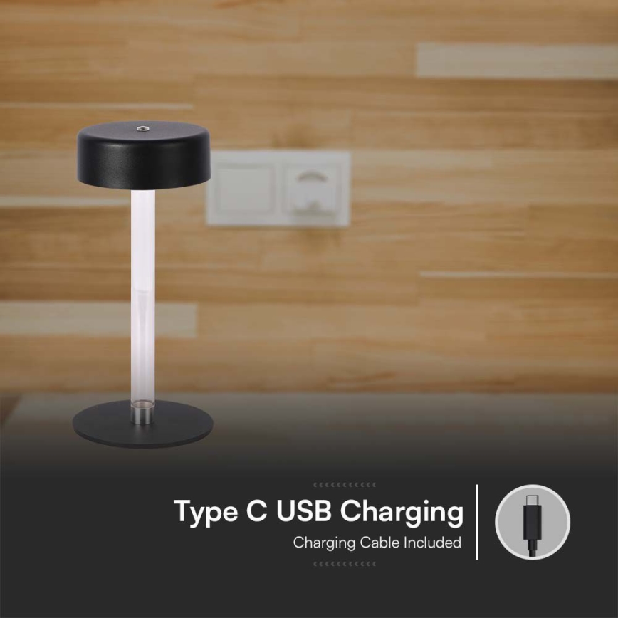 LED Candeeiro de mesa tácil recarregável com regulação LED/3W/5V 3000-6000K 2400 mAh preto