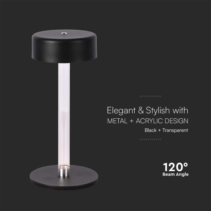LED Candeeiro de mesa tácil recarregável com regulação LED/3W/5V 3000-6000K 2400 mAh preto
