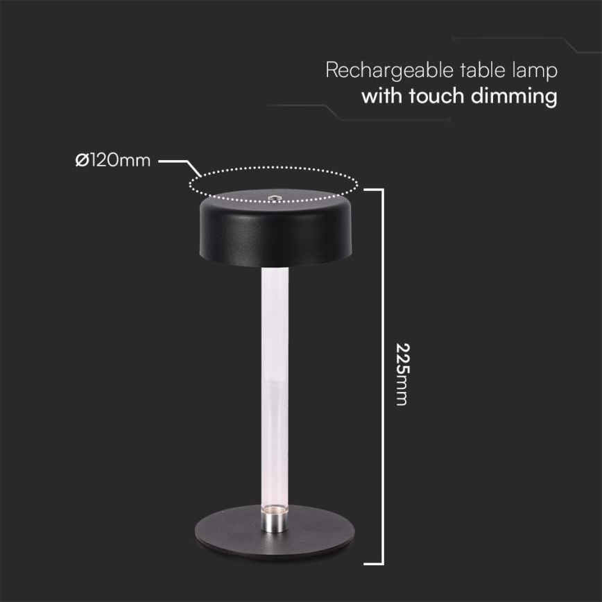 LED Candeeiro de mesa tácil recarregável com regulação LED/3W/5V 3000-6000K 2400 mAh preto