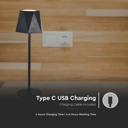 LED Candeeiro de mesa tácil recarregável com regulação LED/4W/5V 3000-6000K 1800 mAh preto