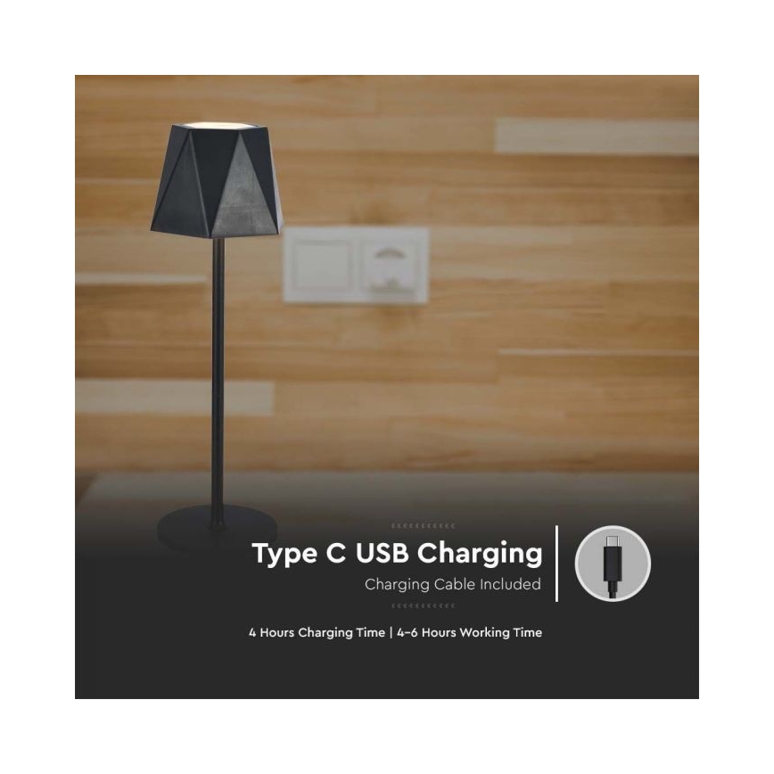 LED Candeeiro de mesa tácil recarregável com regulação LED/4W/5V 3000-6000K 1800 mAh preto