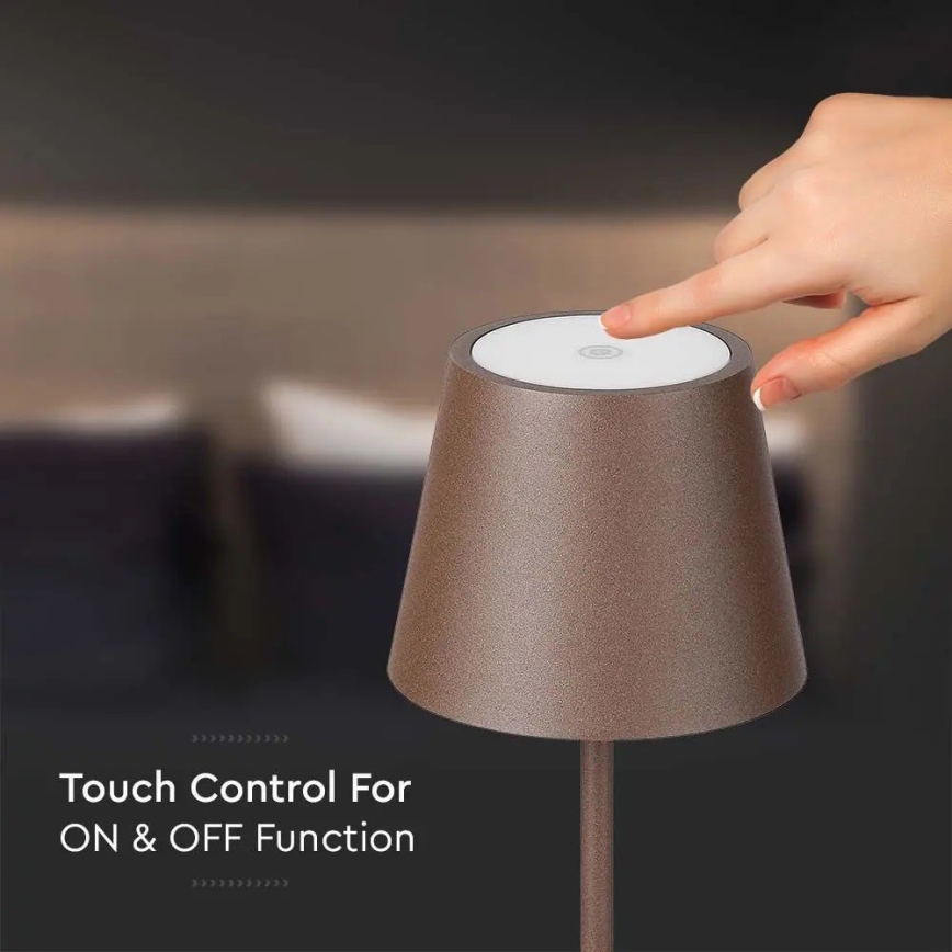 LED Candeeiro de mesa recarregável e táctil com regulação LED/2W/5V 4400 mAh 3000K IP54 castanho