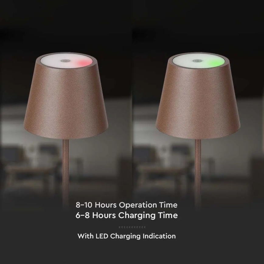 LED Candeeiro de mesa recarregável e táctil com regulação LED/2W/5V 4400 mAh 3000K IP54 castanho