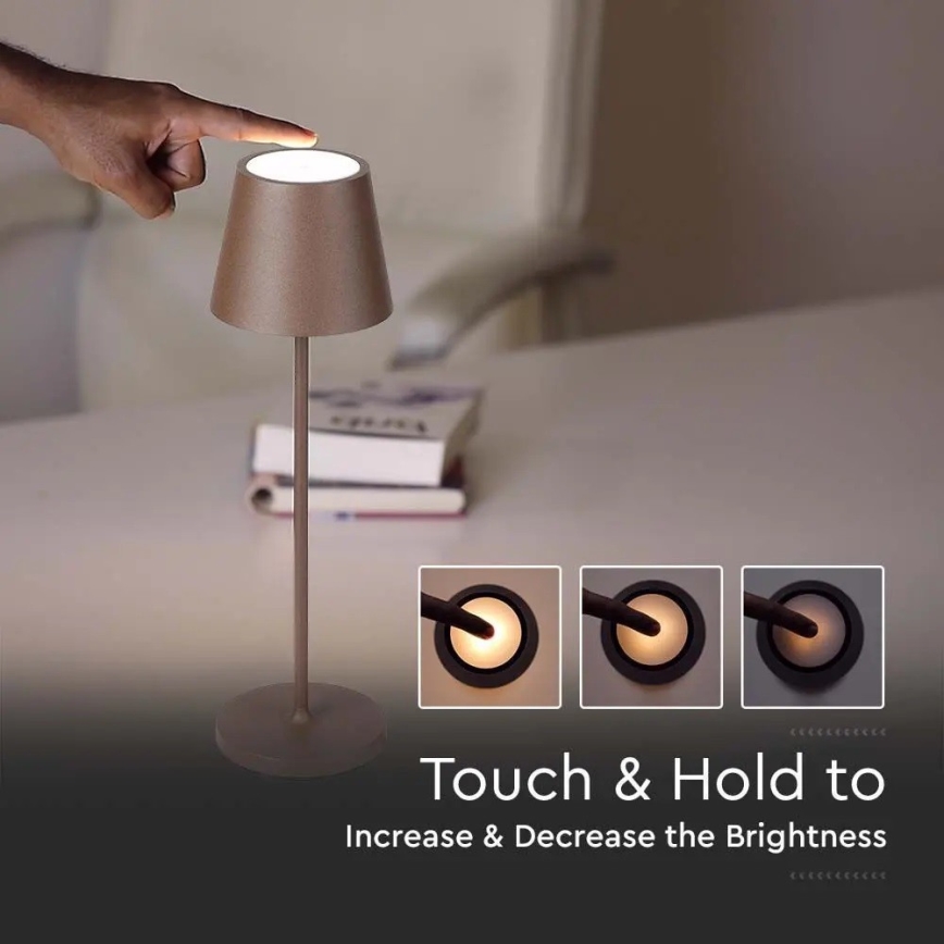LED Candeeiro de mesa recarregável e táctil com regulação LED/2W/5V 4400 mAh 3000K IP54 castanho
