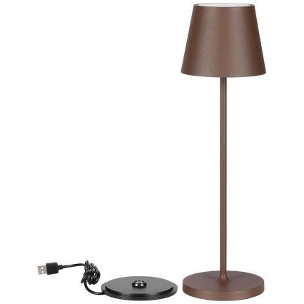 LED Candeeiro de mesa recarregável e táctil com regulação LED/2W/5V 4400 mAh 3000K IP54 castanho