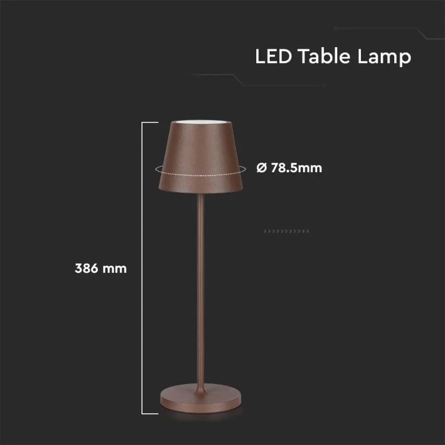 LED Candeeiro de mesa recarregável e táctil com regulação LED/2W/5V 4400 mAh 3000K IP54 castanho