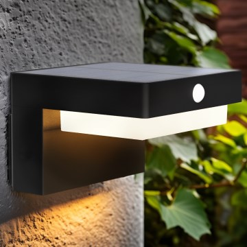 LED Candeeiro de parede solar com sensor de movimento e anoitecer PALERMO LED/5W/2000 mAh IP54 preto