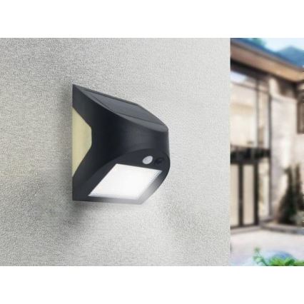 Aplique de parede solar com sensor LED/3W/3,7V 3000/4000K 1200 mAh IP54 preto