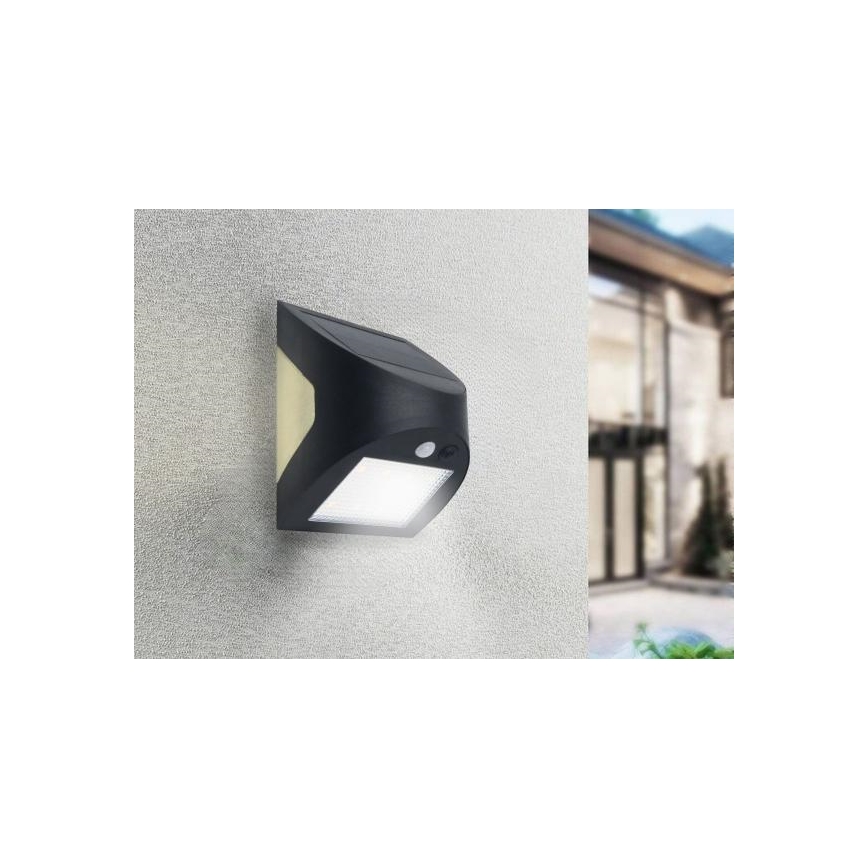 Aplique de parede solar com sensor LED/3W/3,7V 3000/4000K 1200 mAh IP54 preto