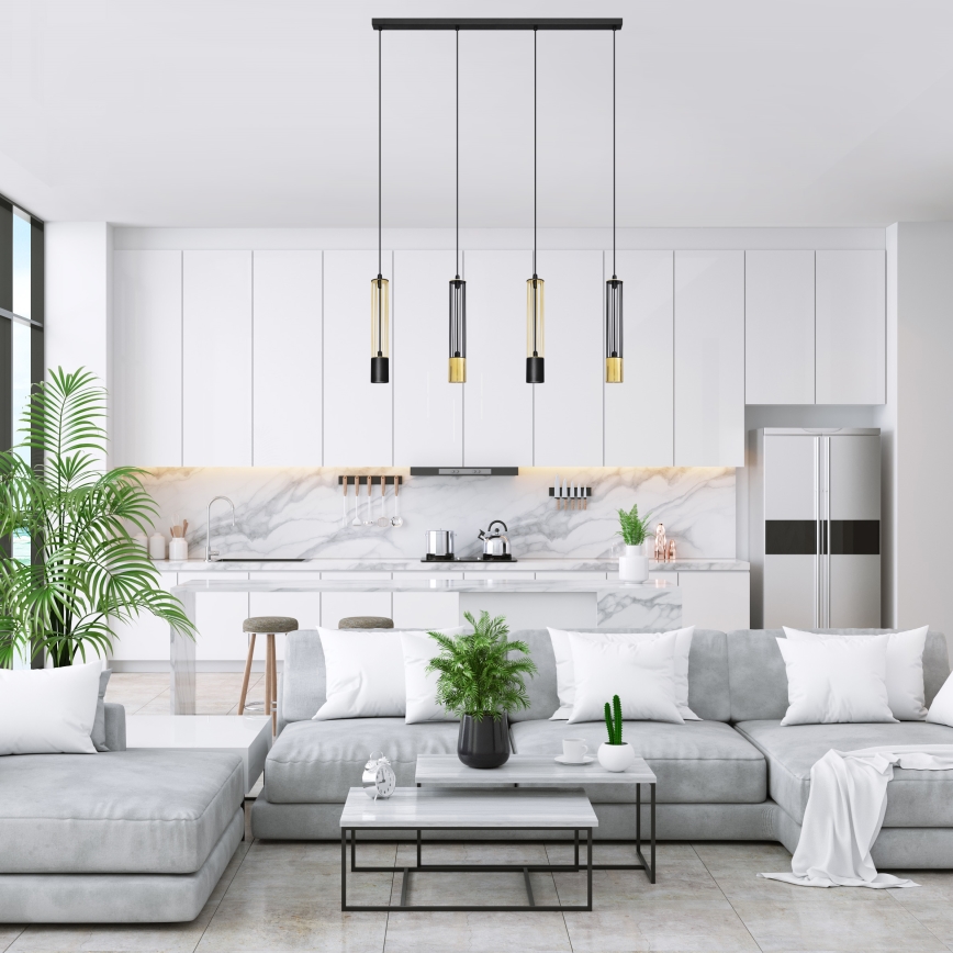 LED Candelabro suspenso BARS 4xGU10/4,8W/230V preto/dourado