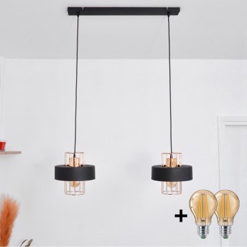 LED Candelabro suspenso LED VOLTA 2xE27/15W/230V preto/dourada