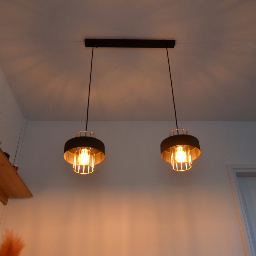 LED Candelabro suspenso LED VOLTA 2xE27/15W/230V preto/dourada