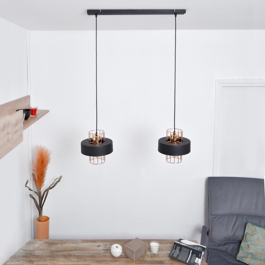 LED Candelabro suspenso LED VOLTA 2xE27/15W/230V preto/dourada
