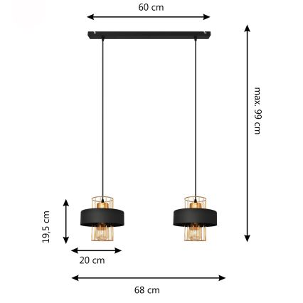LED Candelabro suspenso LED VOLTA 2xE27/15W/230V preto/dourada