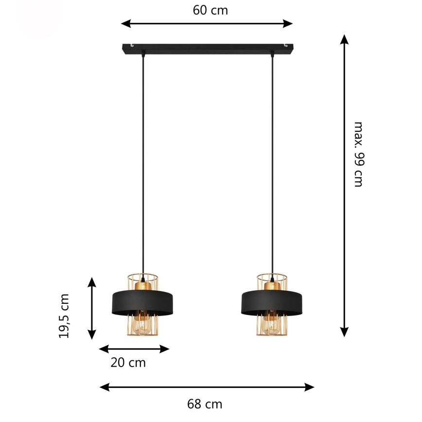 LED Candelabro suspenso LED VOLTA 2xE27/15W/230V preto/dourada