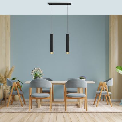LED Candelabro suspenso TUBA 2xGU10/4,8W/230V preto/dourado