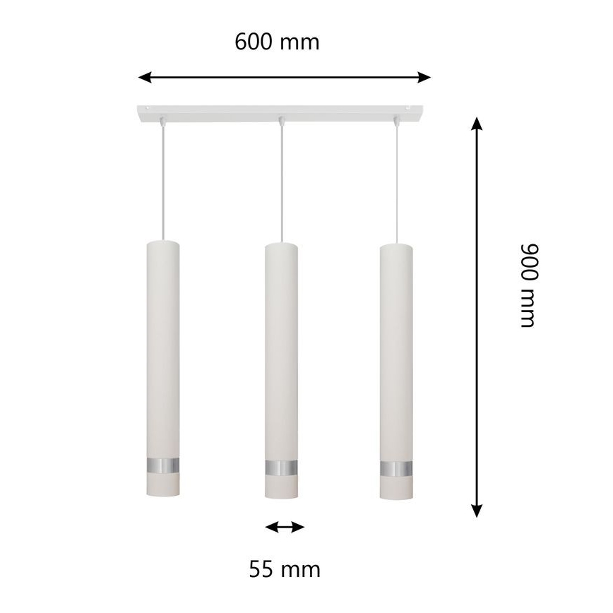 LED Candelabro suspenso TUBA 3xGU10/4,8W/230V branco/cromado mate
