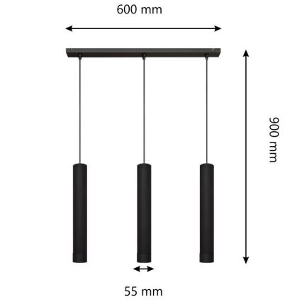 LED Candelabro suspenso TUBA 3xGU10/4,8W/230V preto
