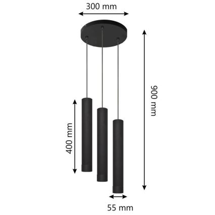 LED Candelabro suspenso TUBA 3xGU10/4,8W/230V preto
