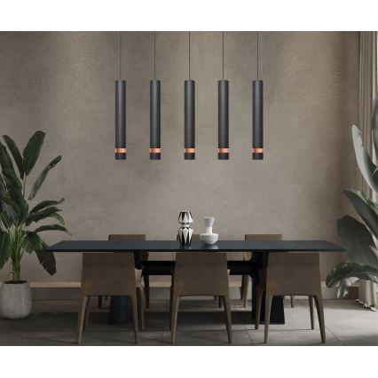 LED Candelabro suspenso TUBA 5xGU10/6,5W/230V preto/cobre