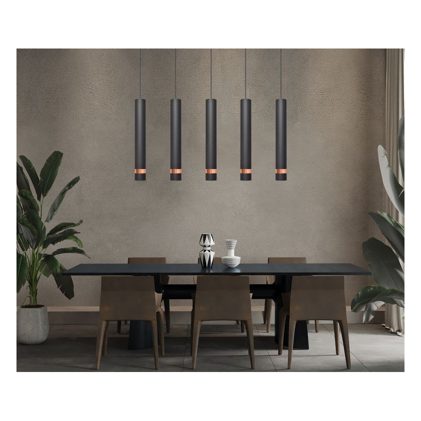 LED Candelabro suspenso TUBA 5xGU10/6,5W/230V preto/cobre