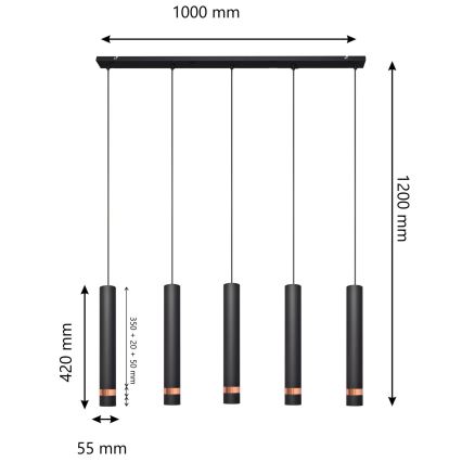 LED Candelabro suspenso TUBA 5xGU10/6,5W/230V preto/cobre