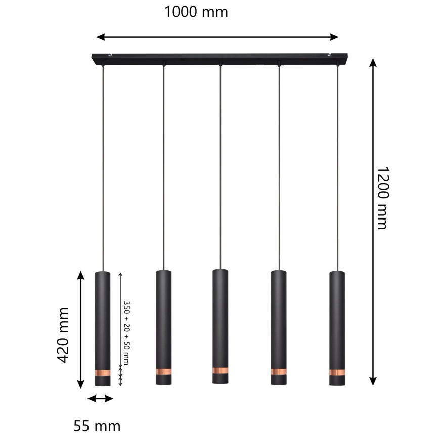 LED Candelabro suspenso TUBA 5xGU10/6,5W/230V preto/cobre