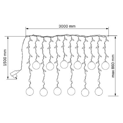 LED Cortina de Natal WISH BALLS 108xLED/8 funções 4,5 m branco quente