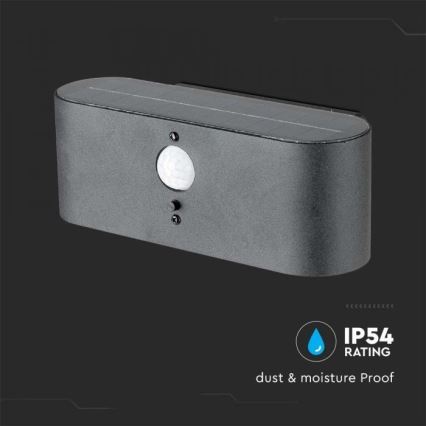 LED Exterior solar iluminação de parede com sensor LED/2,5W/3,7V 3000K IP54