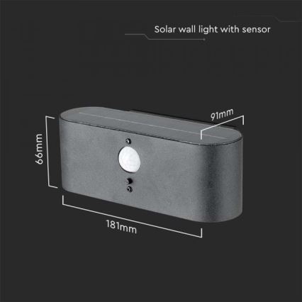 LED Exterior solar iluminação de parede com sensor LED/2,5W/3,7V 3000K IP54