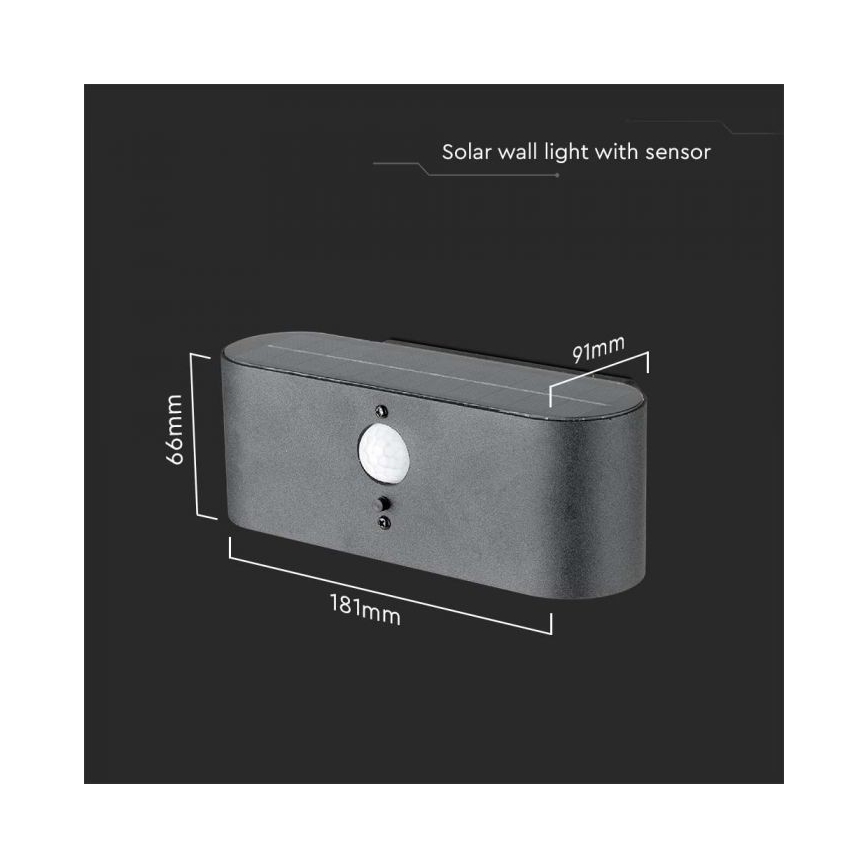 LED Exterior solar iluminação de parede com sensor LED/2,5W/3,7V 3000K IP54