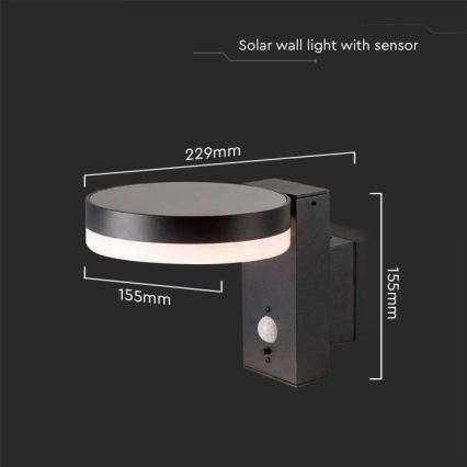 LED Exterior solar iluminação de parede com sensor LED/5,5W/3,7V 3000K IP54
