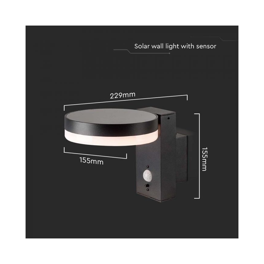 LED Exterior solar iluminação de parede com sensor LED/5,5W/3,7V 3000K IP54