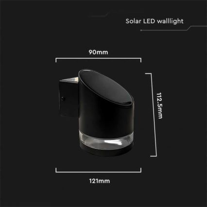 LED Exterior solar iluminação de parede LED/1W/3,7V 3000K IP54 preto