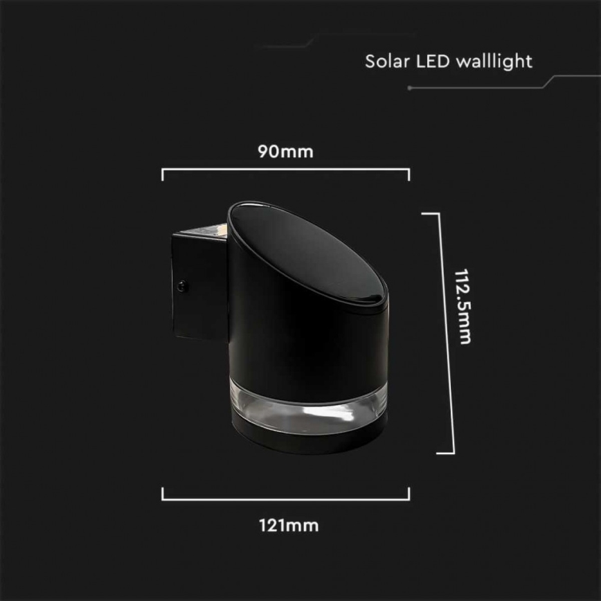 LED Exterior solar iluminação de parede LED/1W/3,7V 3000K IP54 preto