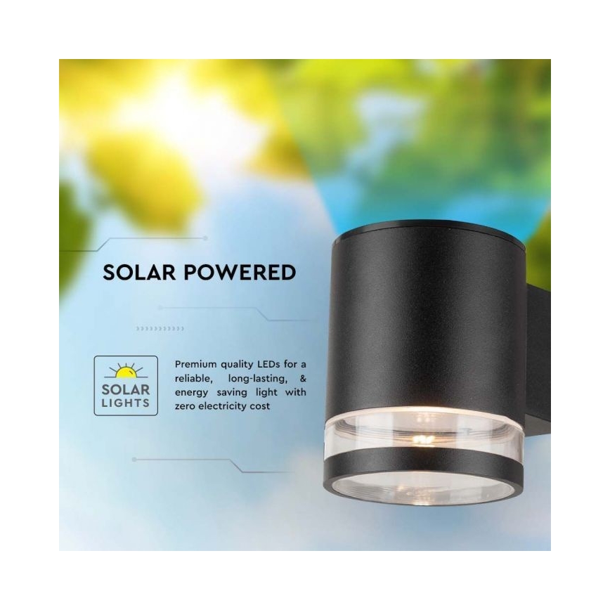 LED Exterior solar iluminação de parede LED/1W/3,7V 3000K IP54 preto